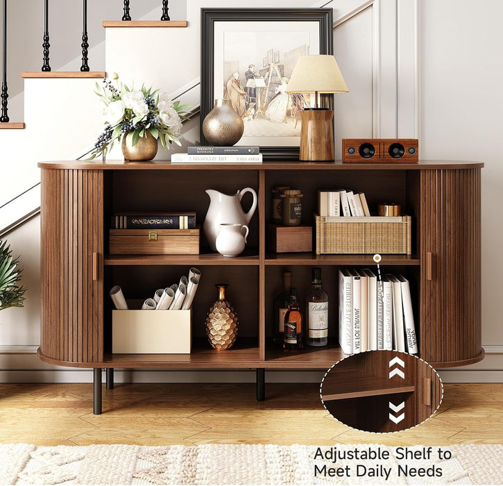 55" Sideboard Buffet Cabinet with Storage, Sliding Door & Adjustable Shelf, Modern Accent Coffee Bar Console Table for Kitchen, Entryway, Walnut
