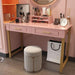 Vanity Desk with 2 Drawers and Storage Shelf, Modern Makeup Table with Glossy Desktop, Gold Metal Frame Writing Desk for Bedroom or Home Office, No Mirror