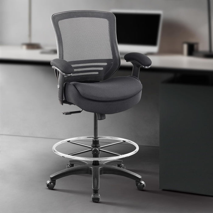 400Lbs Mid Back Mesh Ergonomic Drafting Chair Big Adjustable Foot Ring Height Adjustable Armrest (Black) ﻿