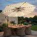 10Ft Solar LED Offset Patio Umbrella, Outdoor Cantilever Patio Umbrellas with Solor Lights for Backyard, Poolside and Garden, Easy Tilt Adjustment, 32 LED Lights & Polyester Shade, Beige