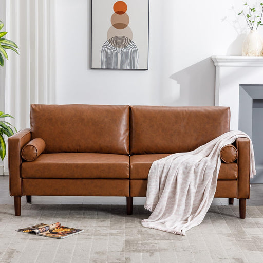 Mid-Century Modern Leather Loveseat (77", Brown)