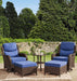 Luxury High Back, Extra Thick Cushion 5-Piece Patio Conversation Set with Swivel Rocking Chairs & Ottomans, Outdoor Furniture for Porch, Deck, Garden in Blue(Pro Version 2.0)