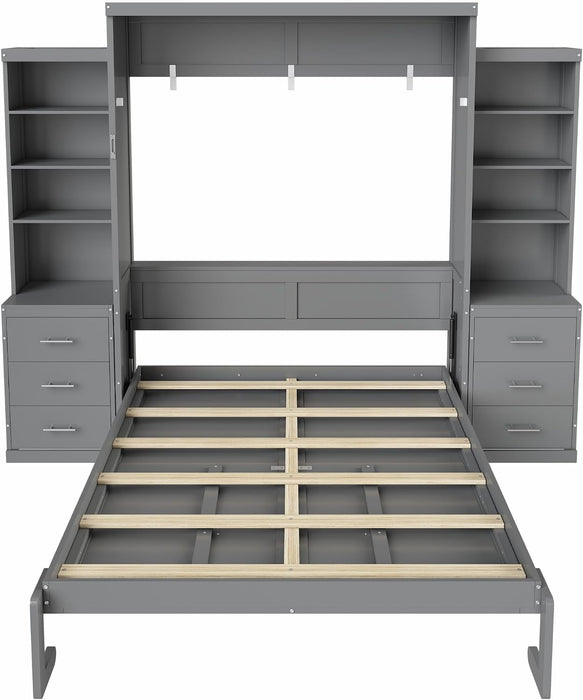 Gray Queen Murphy WallBed With Multifunctional Storage