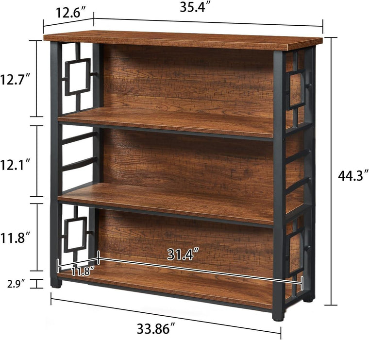 Book Shelf, 4 Tier Deep Bookshelf with Storage, Engineered Wood and Metal Shelf Bookcase, Low Short Bookcases for Small Space, Living Room, Bedroom, Office, Rustic Brown