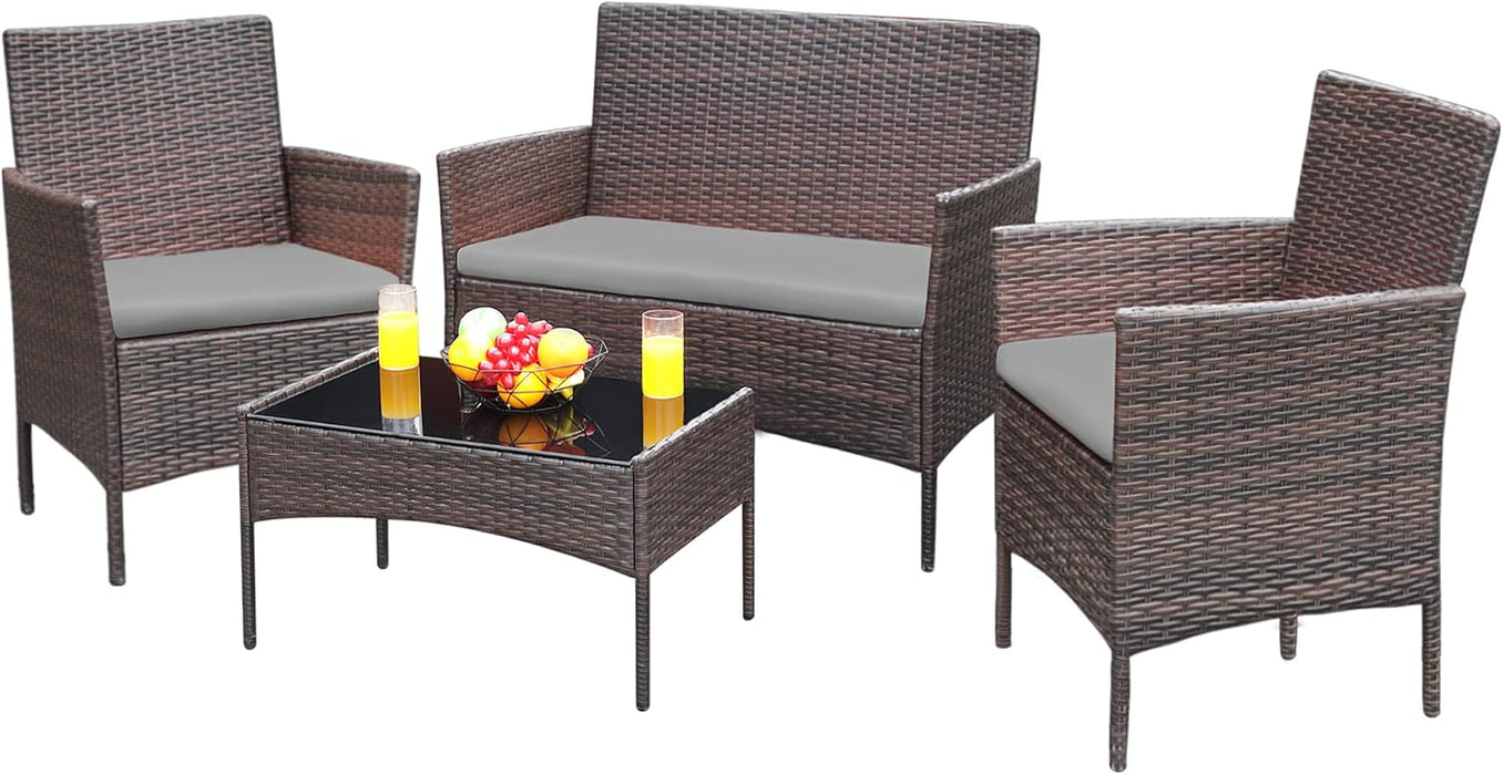 Patio Furniture 4 Pieces Conversation Sets,Brown and Gray