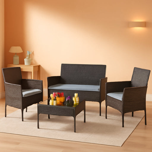 Patio Furniture 4 Pieces Conversation Sets,Brown and Gray