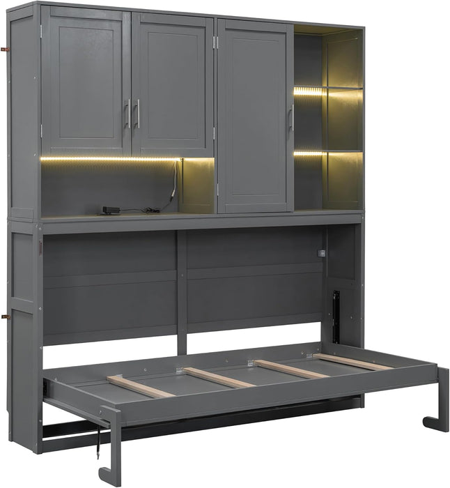 Twin Murphy Bed UltraSpaceSaving Cabinet Shelves Gray