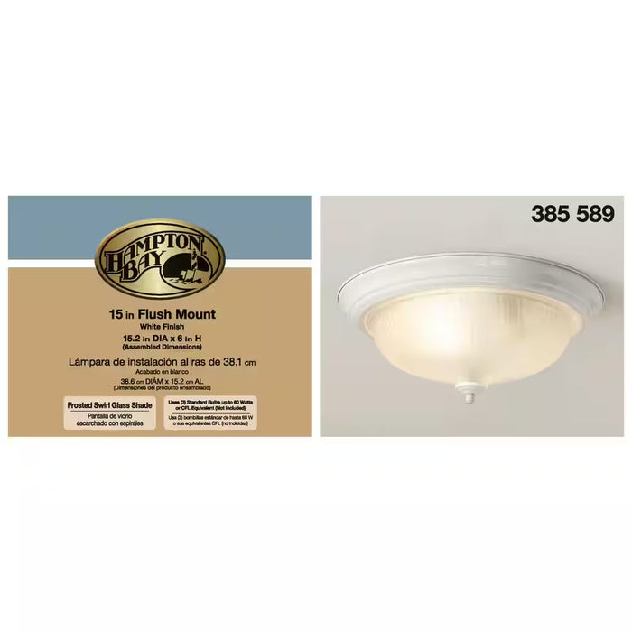 15 In. 3-Light White Dome Flush Mount with White Glass Shade