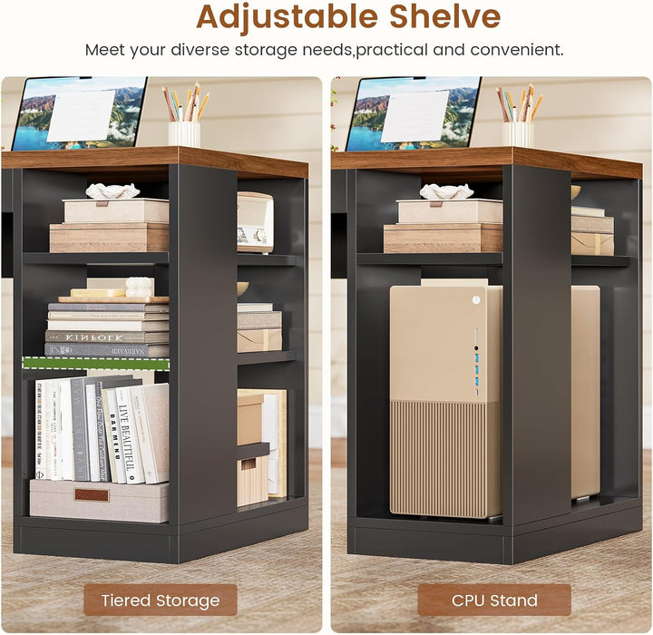 65"X59" L Shaped Desk with Lockable Drawers Storage for Home Office