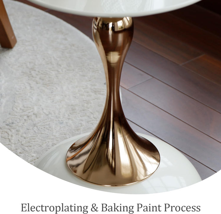 Small round Side Table for Small Spaces, Modern Pedestal End Table Living Room, Cream Metal Drink Tables Martini Table, Unique Circle Accent Tables for Sofa, Bedroom, Office