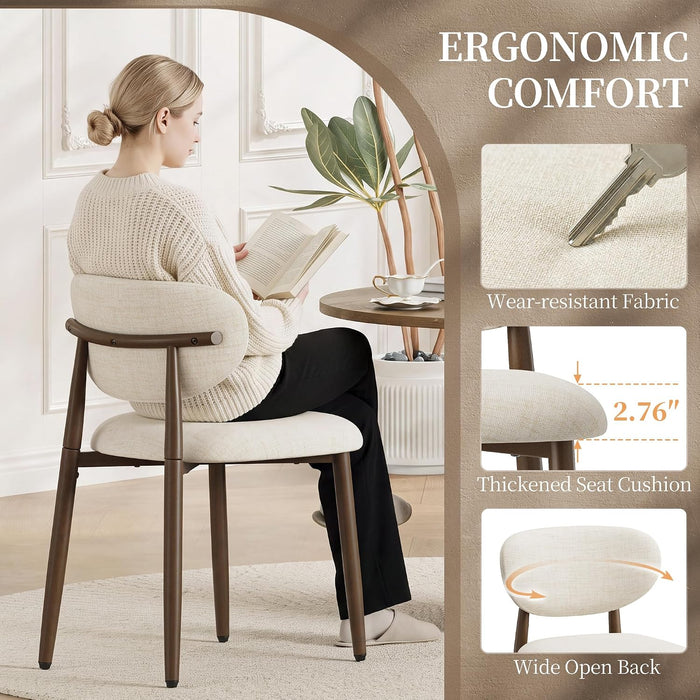 Upholstered Dining Chairs Set of 6 with Curved Back, Beige