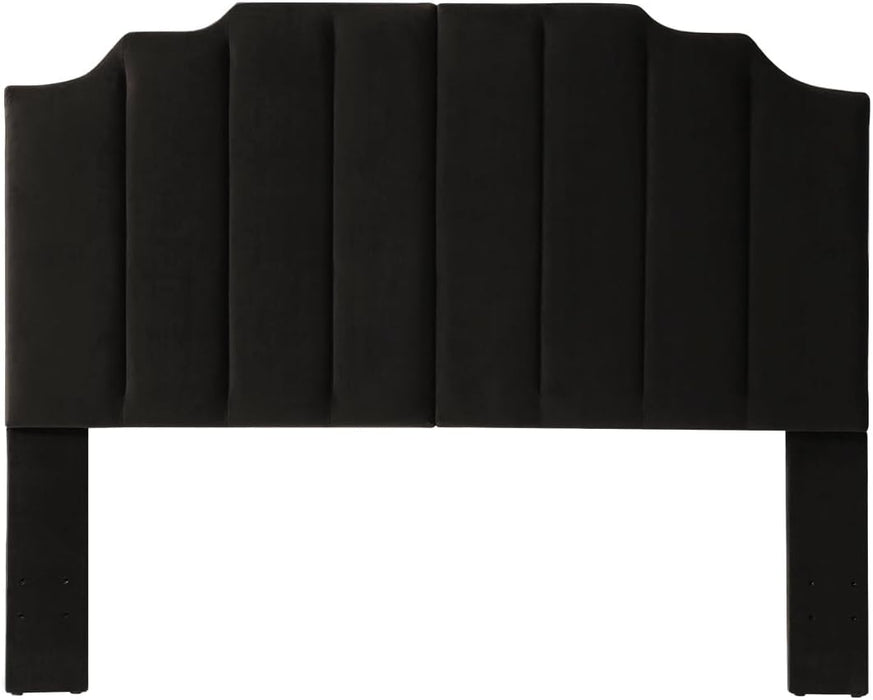 Black Velvet Tufted Queen Upholstered Headboard, Modern Vertical Channel Design California Queen/Full Headboard with Stepped Silhouette Top Edge,Black