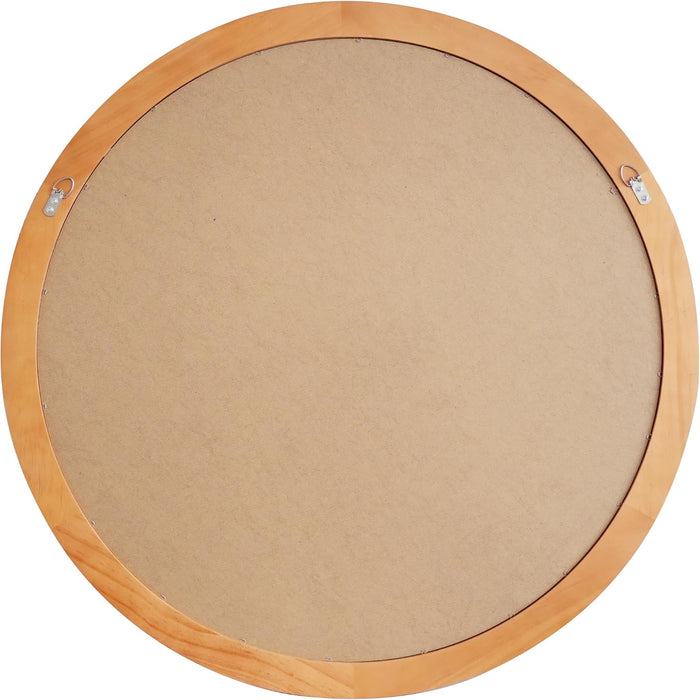 30 Inch round Wall Mirror with Beaded Solid Wood Frame, Decorative Wall Mirror with Tempered Glass, Farmhouse Home Decor for Bathroom, Living Room, Entryway, Yellowish Brown