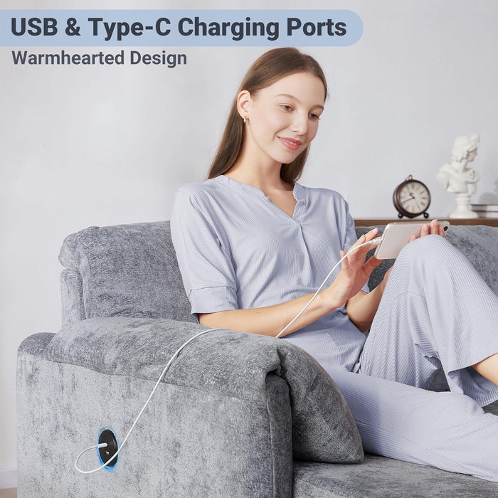 LightGray 83In Convertible PullOut Sofa Bed USBCharging