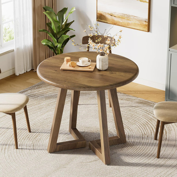 Small round Dining Table for 2-4 People, 31.5-Inch Kitchen Table for Dining Room, Living Room, Brown