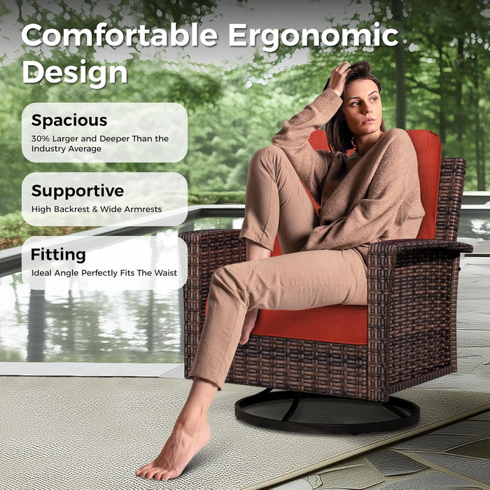 4-Piece Patio Furniture Set, Oversized Outdoor Wicker Sofa with Swivel Chairs and Coffee Table, Sectional Rattan Outdoor Conversation Set for Poolside Backyard Deck, Red