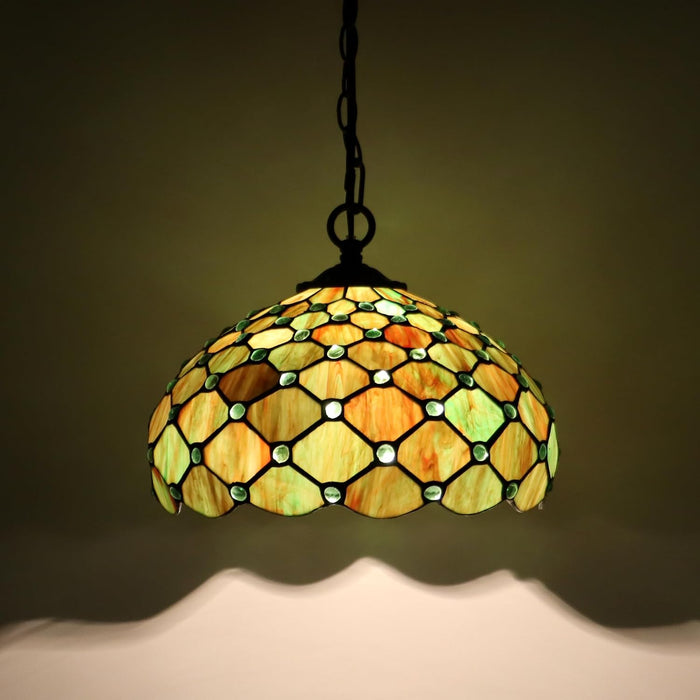 Tiffany Style Plug in Hanging Lamp Green Pearl Stained Glass 180 Inch
