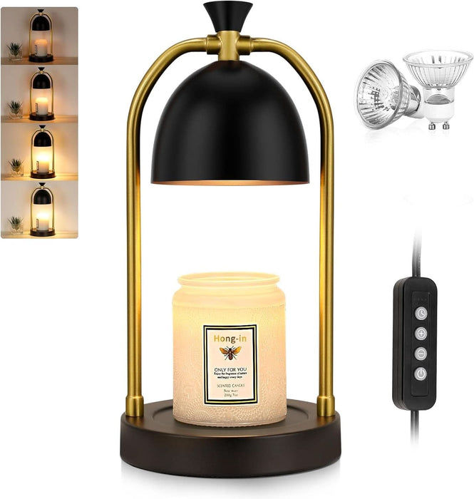 Candle Warmer Lamp - with Timer & Dimmable, Cozy Birthday Gift for Women Mom, Modern Home Decor House Warming Gifts Wax Melt Warmer for Jar Candles with 2 Bulbs (Black)