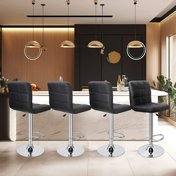 Set of 4 Adjustable Swivel Barstools, Modern PU Leather Kitchen Counter Bar Stools, Square Back Bar Stool