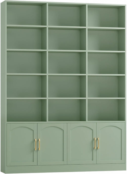 82.3" Triple Wide Bookshelf, Tall Bookcase with 4 Doors, Green