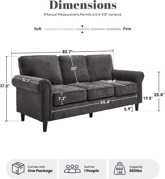 Gray Three Seater Sofa With Upholstered Cushioning