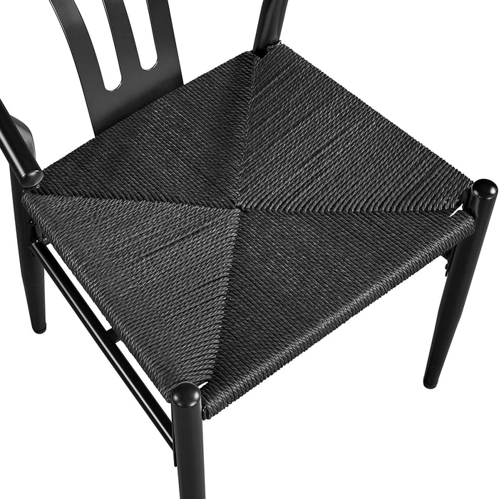 Weave Chair Mid-Century Modern Dining Chair Rattan Chair Metal Dining Chair Armchairs Hemp Seat Chair Accent Chair for Kitchen, Dining, Living Room Side Chairs Set of 2, Full Black