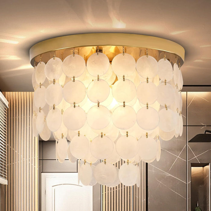 Capiz Shell Chandelier AntiqueGold Finish Flush Mount