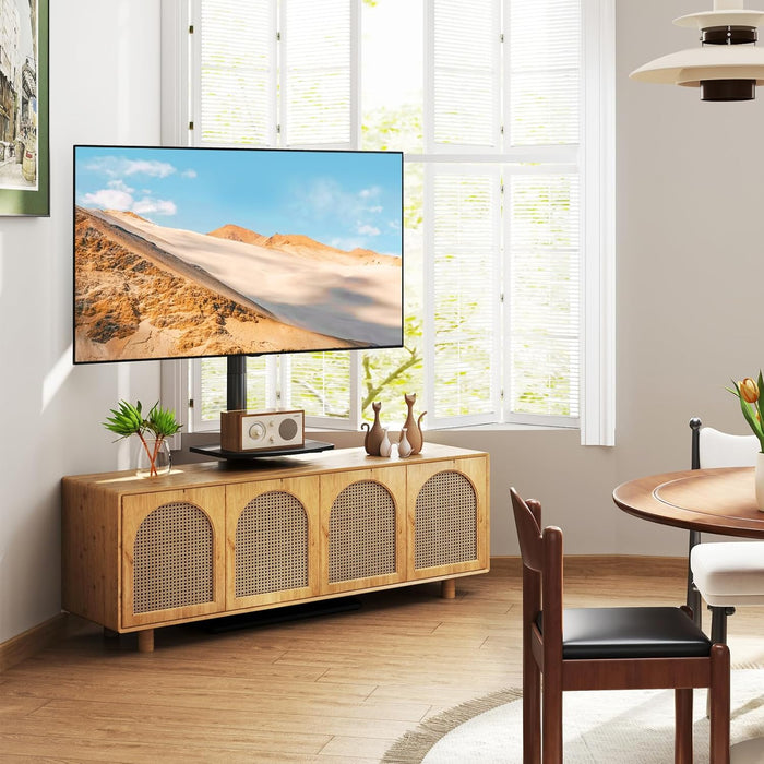 Swivel Floor TV Stand with Mount for 32-60 Inch Tvs up to 88Lbs, Height Adjustable TV Mount with Wood Base & Shelf, Space-Saving Design Tall TV Stands for Living Room, Bedroom, Corner