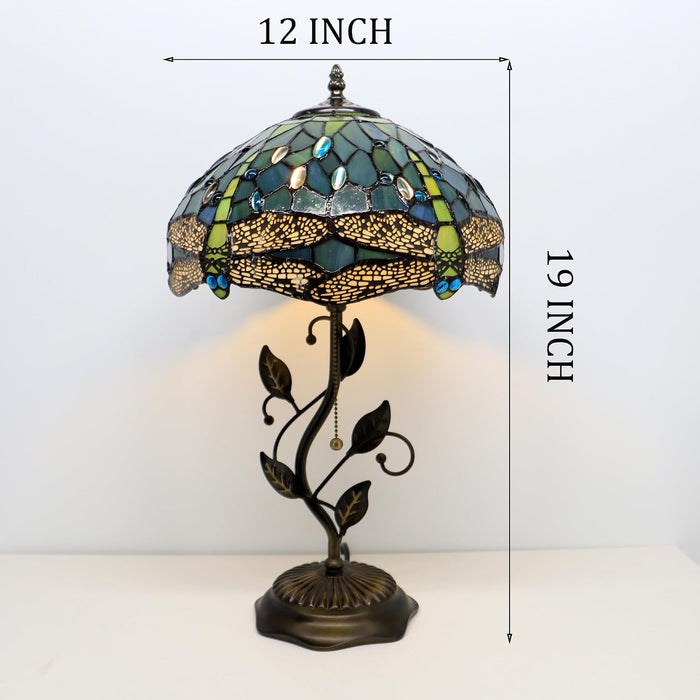 Tiffany Style Sea Blue Dragonfly Stained Glass Table Lamp 19 Inch