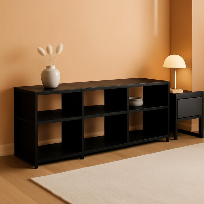 Furniture Entertainment Center Stand with Metal Frame Support for Tvs up to 65 Inch, 65-Inch, Americano/Black