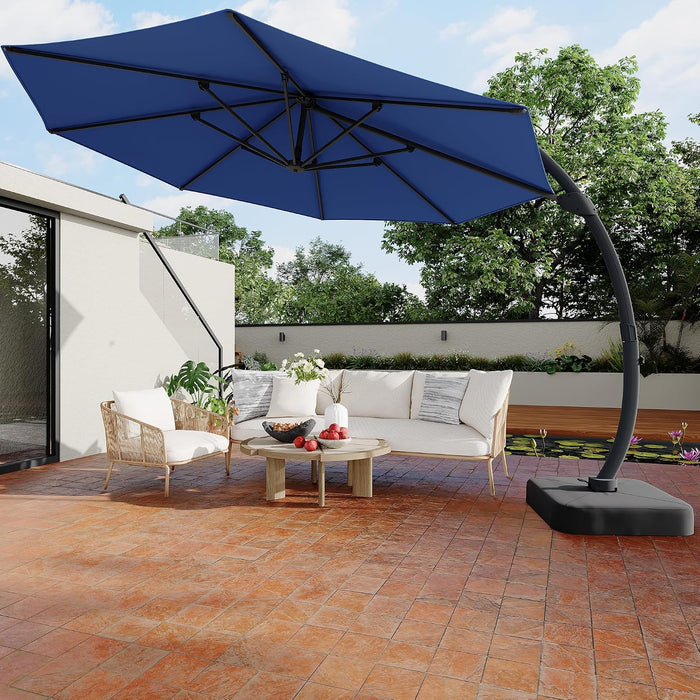 Outdoor Large round Aluminum Offset Umbrella, Heavy Duty Offset Umbrella with 360°Rotation, Offset Patio Cantilever Umbrellas with Base Included