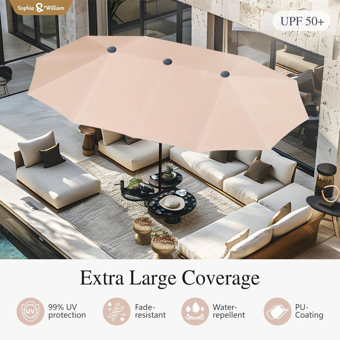 Patio Set with Umbrella 8 Pieces Outdoor Dining Set for 6 with 13Ft Double-Sided Patio Umbrella Beige, 6 X Swivel Patio Chairs, 1 Metal Table for Lawn Garden