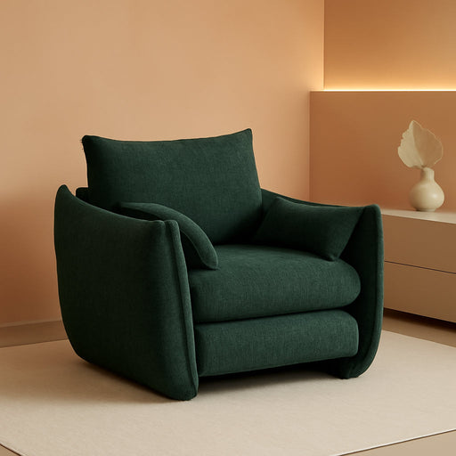 Chenille Oversized Accent Chairs, Modern Oversized Armchair with Removable Pillow, Comfy Living Room Chair with Side Pocket Storage for Bedroom, Office, Green