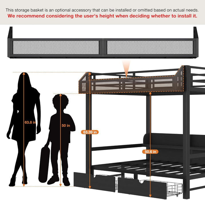 Queen Over Queen Bunk Bed WithIntegratedStorage Drawers