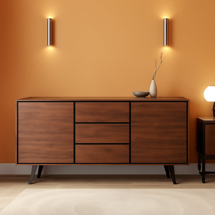 Lowry SOLID ACACIA WOOD 60 Inch Modern Industrial Sideboard Buffet and Wine Rack