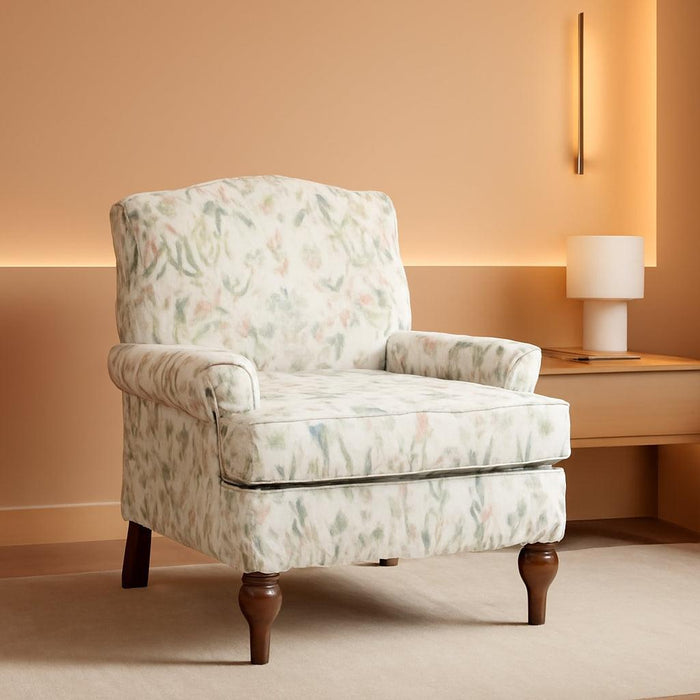 Accent Chair with Solid Legs & Removable Cushion, Floral Comfy Upholstered Armchair, Leisure Single Sofa Chair for Living Room/Bedroom, Spring