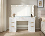 47.2" Fluted Vanity Desk with Large Mirror and Adjustable LED Lights, 7 Drawers Makeup Table with Glass Top and Charging Station for Women and Girls, Bedroom or Dorm, White
