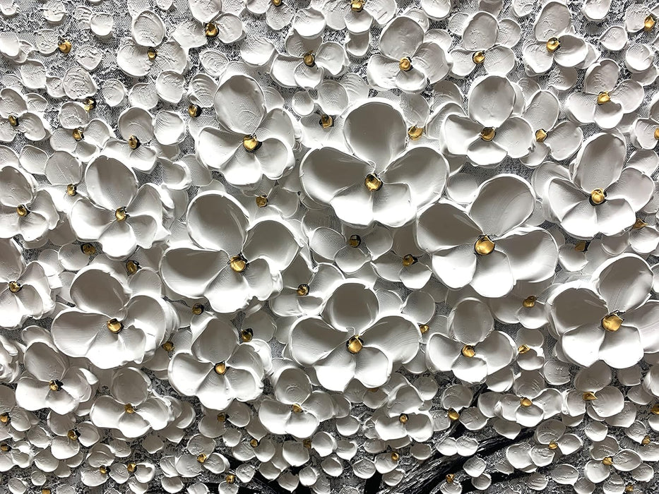 - 24X48 Inch 3D White Flower Painting Abstract Textured Knife Platte Acrylic on Canvas 3D Flowers Tree Painting Ready to Hang