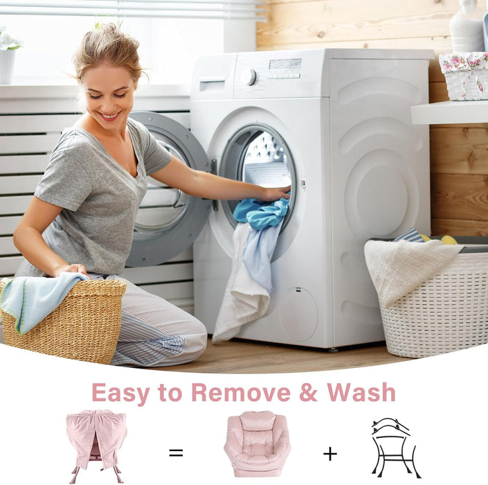 Lazy Chair with Ottoman, Modern Chair with Folding Footrest, Lounge Accent Chair, Comfortable Reading Chair, Oversized Armchairs for Bedroom, Study, Living Room, Courtyard (Pink)