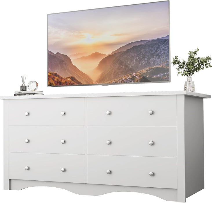 Dresser for Bedroom with 6 Drawer, 47.2" TV Stand, Organizer Drawers for Bedroom, Living, Hallway (Light White)