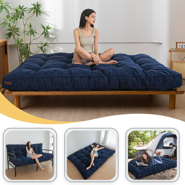 6" Futon Mattress Full Size, Tufted Futons Sofa Couch Bed, Extra Thick Floor Mattress for Adults, Shredded Foam Filling (Frame Not Included), Navy