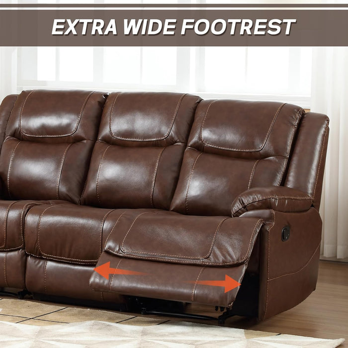 Genuine Leather Manual Recliner Sofa Set, Recliner Chair, Loveseat Reclining Sofa and 3 Seat Recliner Sofa, Couch Furniture Set for Living Room, Meeting Room, Brown(Recliner+Loveseat+Sofa)