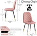 Velvet Dining Chairs Kitchen Plain Color Chair Upholstered Side Stools with Backrest Metal Legs Set of 4, Pink