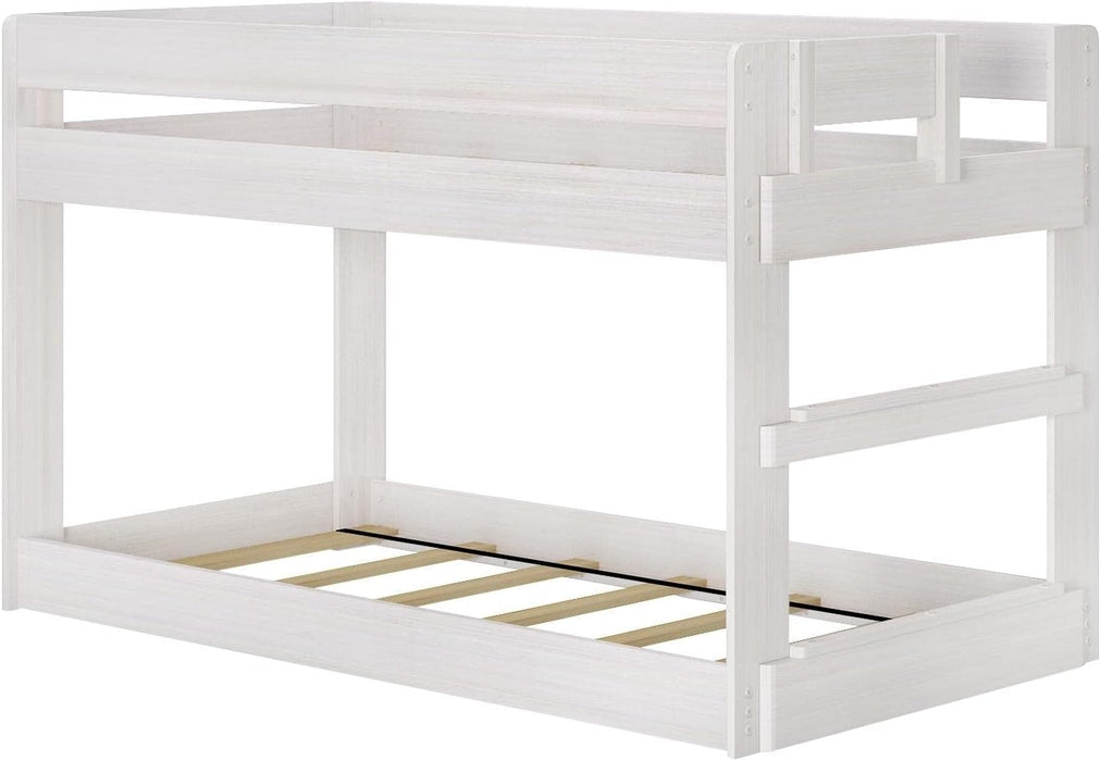 Twin Over Twin LowProfile SolidWood BunkBed Whitewash