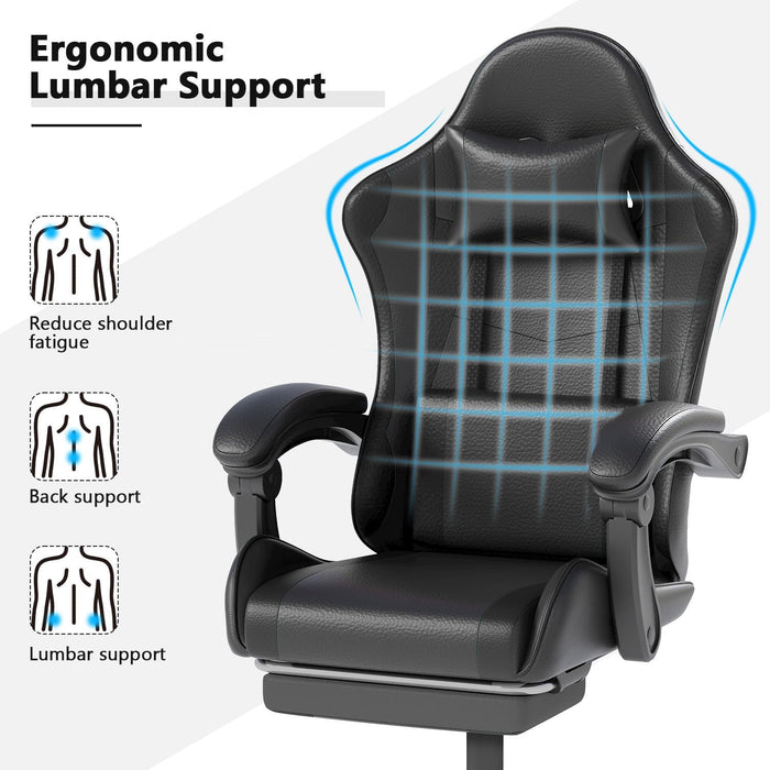 Gaming Chair with Headrest and Footrest for Home Office, Black