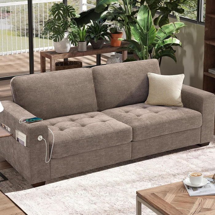 70" Beige Loveseat with USB & Type-C