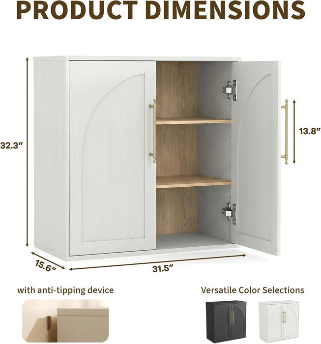 Arched Buffet Cabinet with 2 Adjustable Shelves, Small Modern Farmhouse Sideboard & Media Console Credenza, Also Storage Cabinet, Anti-Tip Kit – for Living Room, Kitchen, Coffee Bar, Bedroom