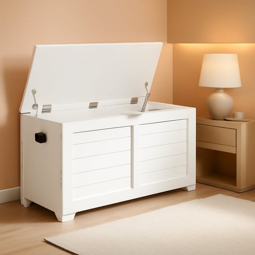 Storage Chest, Storage Bench with 2 Safety Hinges, Farmhouse Style, 15.7 X 39.4 X 18.1 Inches, for Entryway, Bedroom, Living Room, Cloud White ULSB061T10