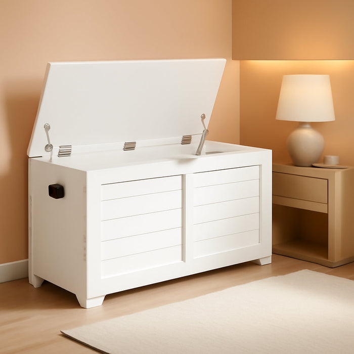 Storage Chest, Storage Bench with 2 Safety Hinges, Farmhouse Style, 15.7 X 39.4 X 18.1 Inches, for Entryway, Bedroom, Living Room, Cloud White ULSB061T10