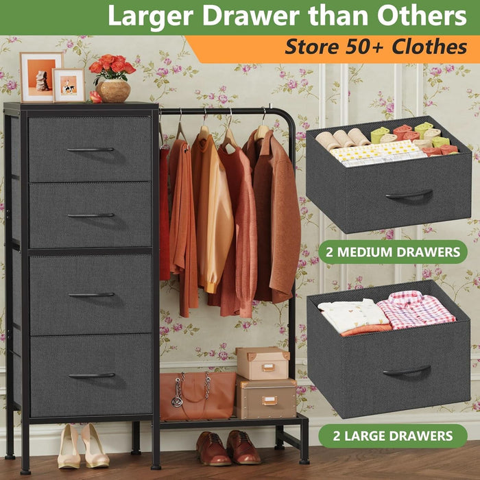dresser with hanging rack Dresser With Hanging Rack 44 Inch Tall Grey Four Drawer
